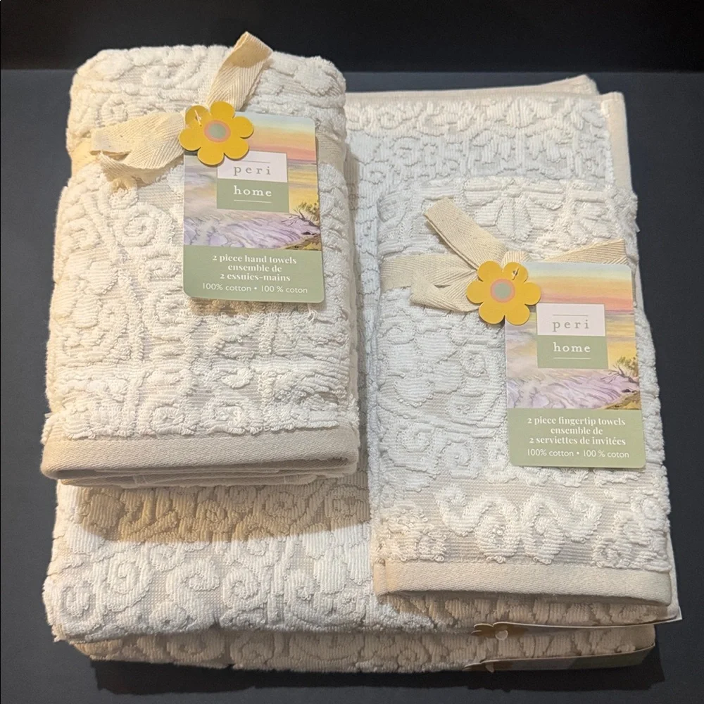 6pc PERI HOME Scroll Pattern 100% Cotton Bath Towel Set - Linen - Bryce